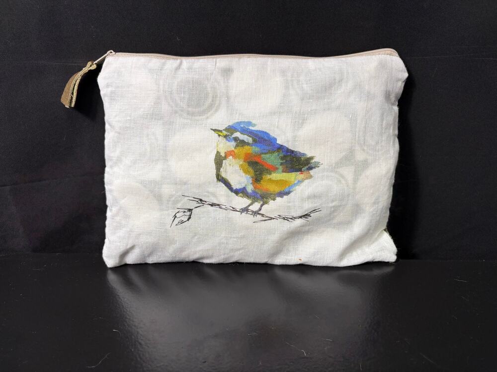 Handmade Bag Created with Designer Fabric Blue Bird Lined Satchel Toiletry Pouch